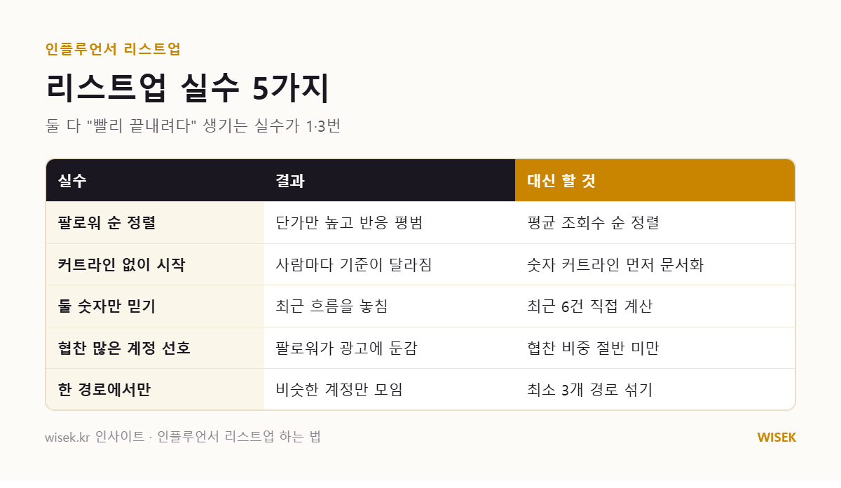 인플루언서 리스트업에서 자주 나오는 실수 5가지